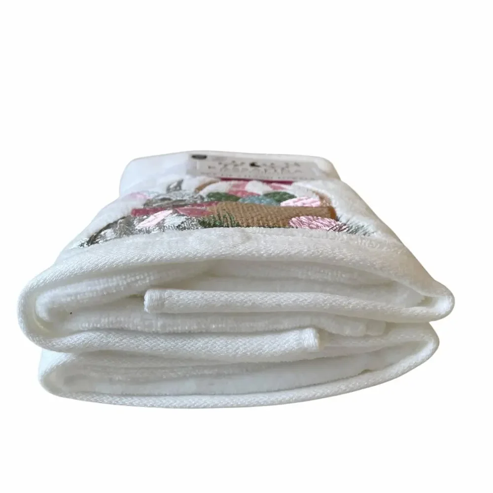 NEW Kassafina 2 Pk Plush Hand Towels Embroidered Spring Easter Bunny Eggs Basket